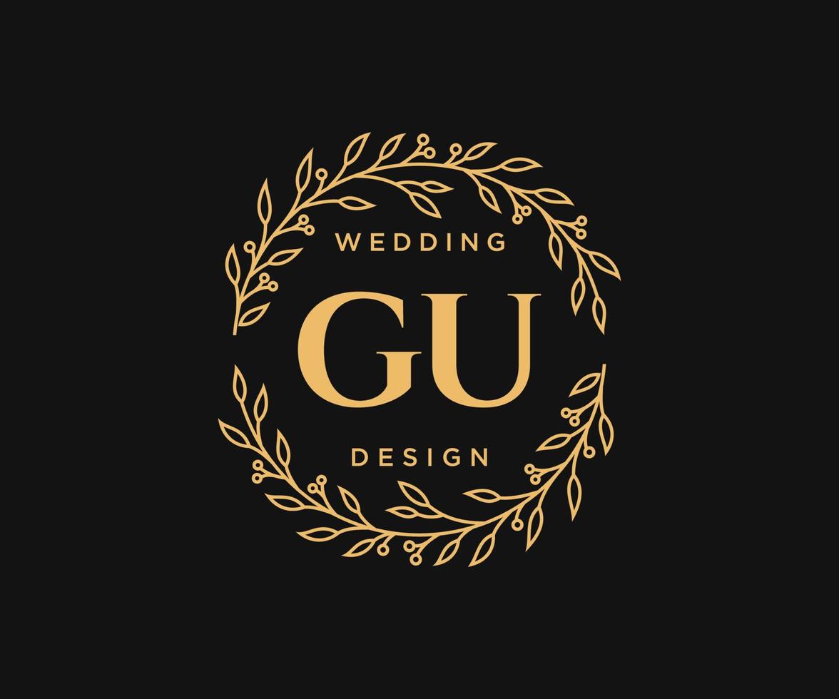 colección de logotipos de monograma de boda con letras iniciales gu, plantillas florales y minimalistas modernas dibujadas a mano para tarjetas de invitación, guardar la fecha, identidad elegante para restaurante, boutique, café en vector