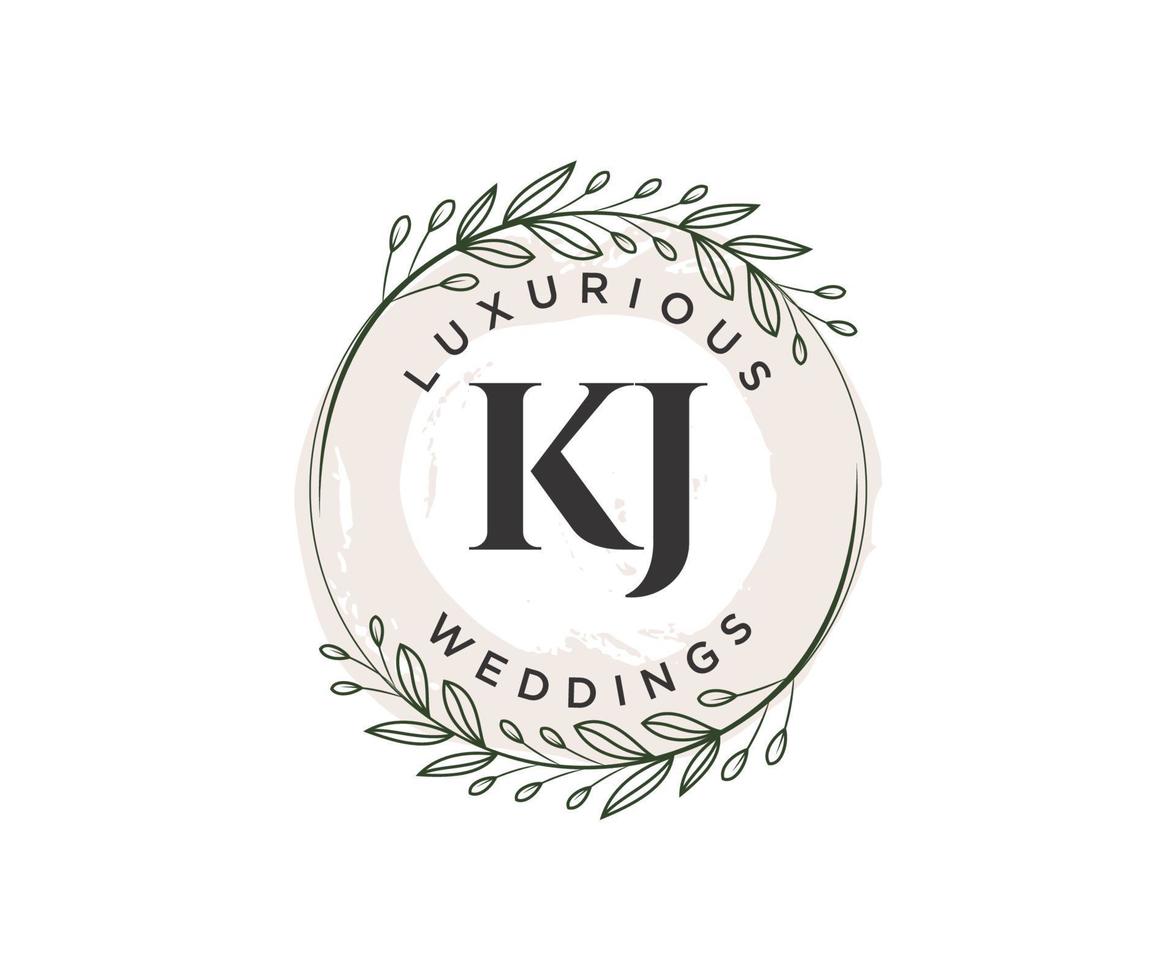 KJ Initials letter Wedding monogram logos template, hand drawn modern minimalistic and floral templates for Invitation cards, Save the Date, elegant identity. vector