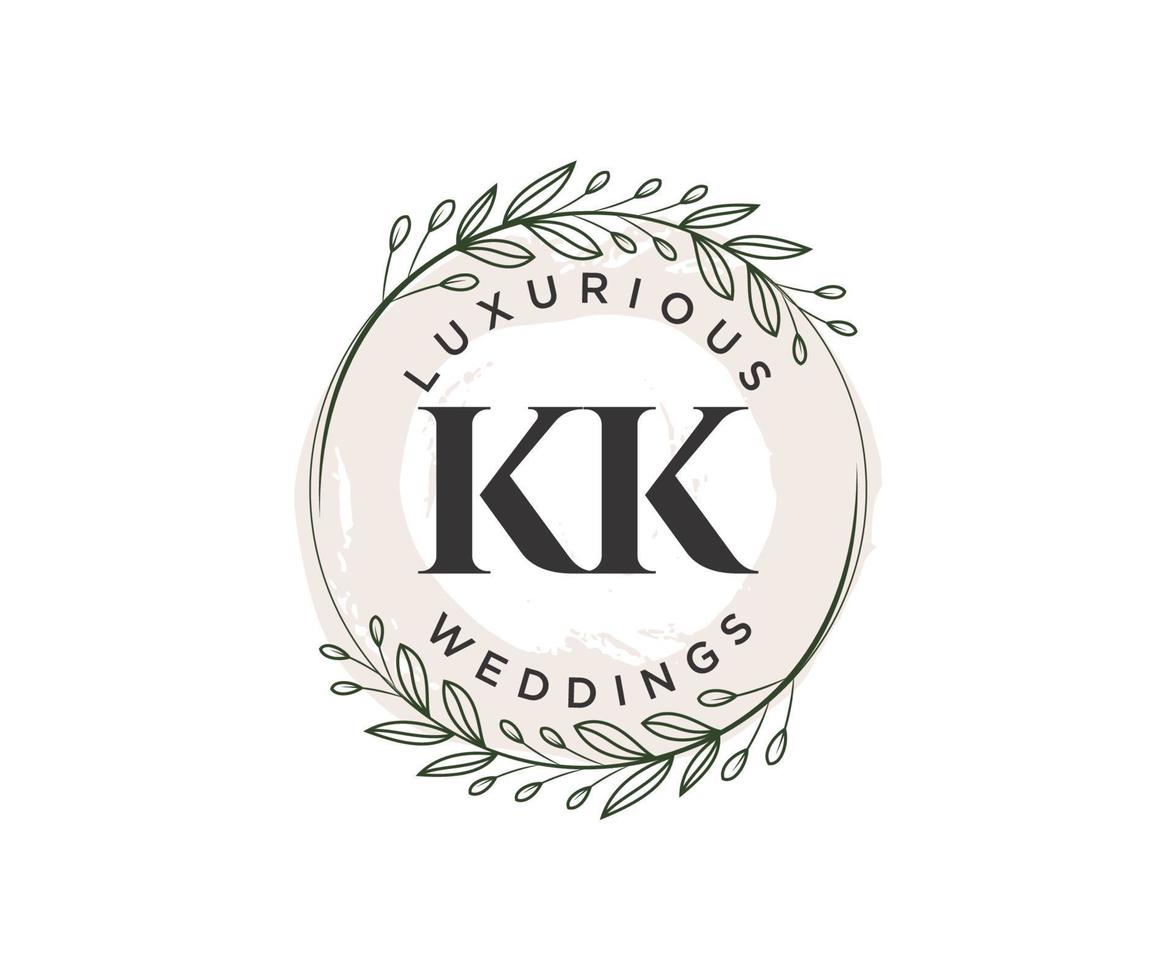 KK Initials letter Wedding monogram logos template, hand drawn modern minimalistic and floral templates for Invitation cards, Save the Date, elegant identity. vector