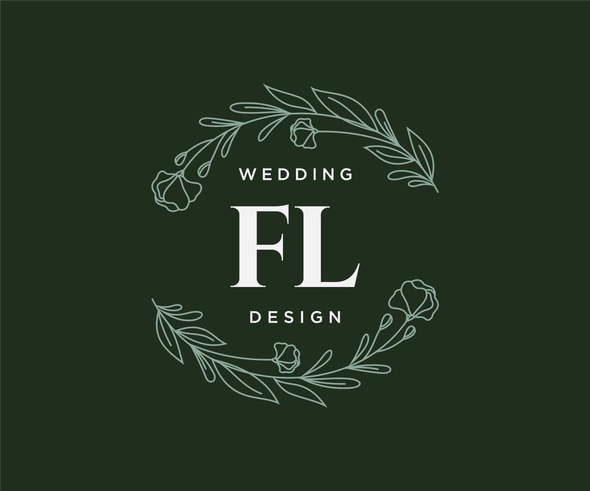 colección de logotipos de monograma de boda con letras iniciales fl, plantillas florales y minimalistas modernas dibujadas a mano para tarjetas de invitación, guardar la fecha, identidad elegante para restaurante, boutique, café en vector