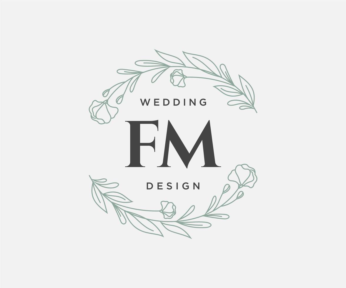 colección de logotipos de monograma de boda con letras iniciales fm, plantillas florales y minimalistas modernas dibujadas a mano para tarjetas de invitación, guardar la fecha, identidad elegante para restaurante, boutique, café en vector