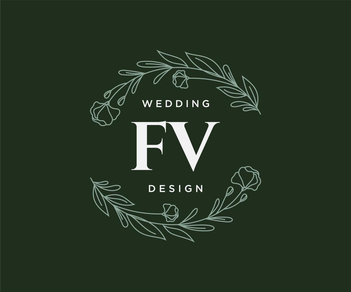 colección de logotipos de monogramas de boda con letras iniciales fv, plantillas florales y minimalistas modernas dibujadas a mano para tarjetas de invitación, guardar la fecha, identidad elegante para restaurante, boutique, café en vector