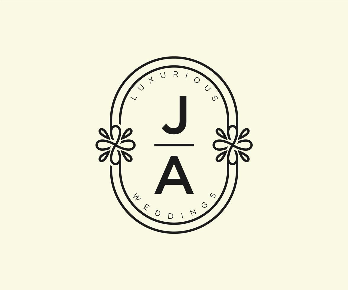 JA Initials letter Wedding monogram logos template, hand drawn modern minimalistic and floral templates for Invitation cards, Save the Date, elegant identity. vector