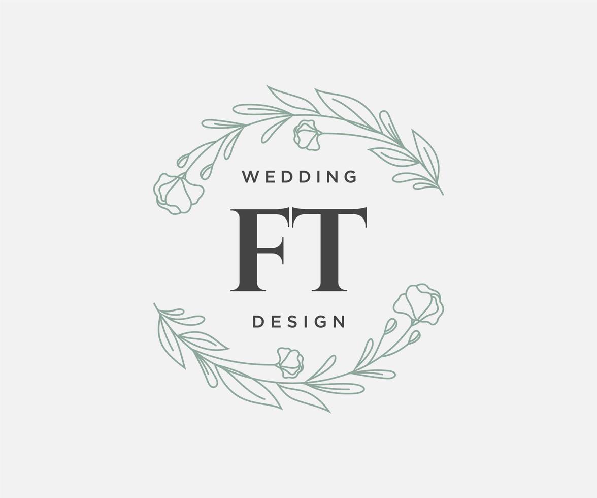 FT Initials letter Wedding monogram logos collection, hand drawn modern minimalistic and floral templates for Invitation cards, Save the Date, elegant identity for restaurant, boutique, cafe in vector