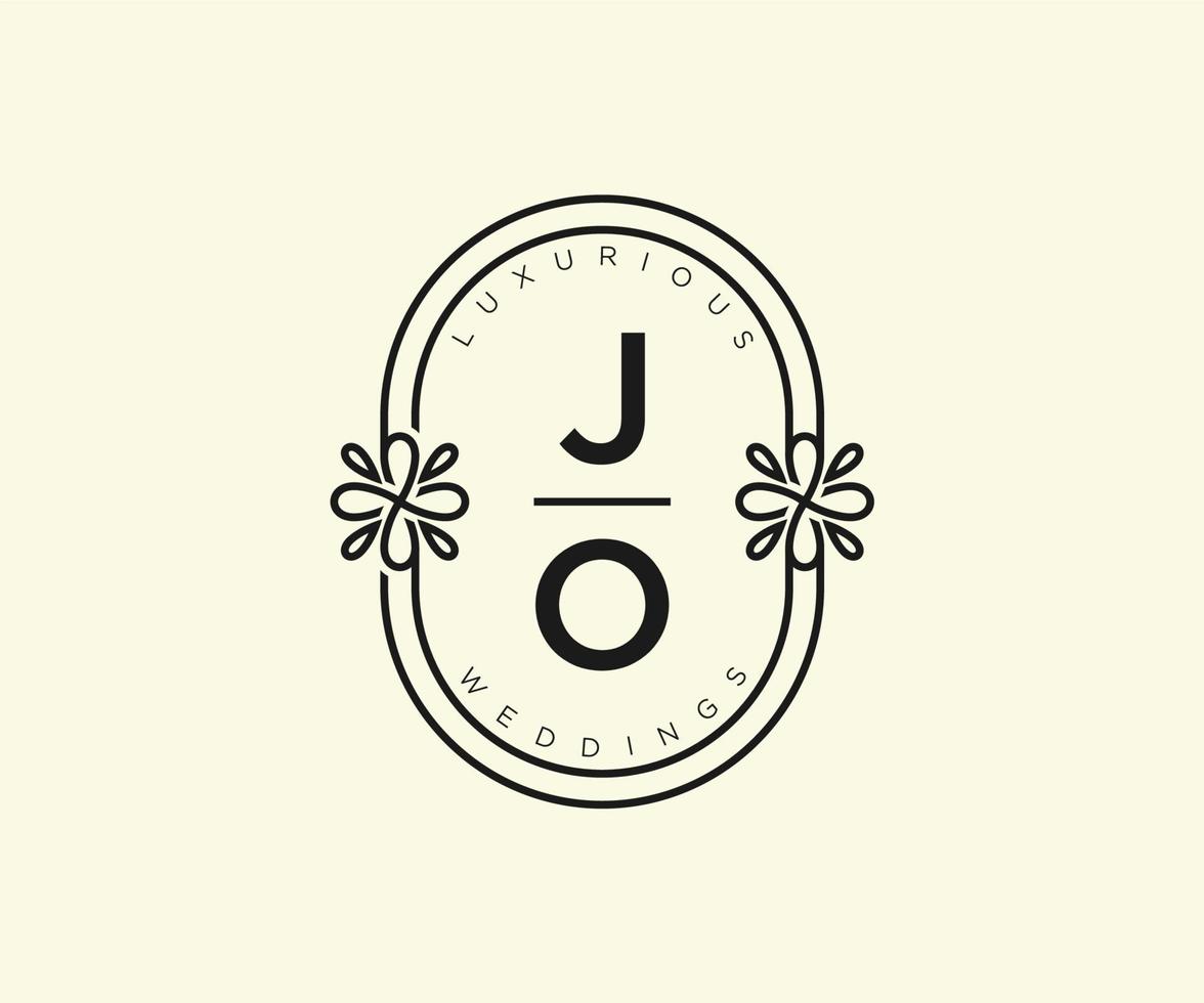 JO Initials letter Wedding monogram logos template, hand drawn modern minimalistic and floral templates for Invitation cards, Save the Date, elegant identity. vector