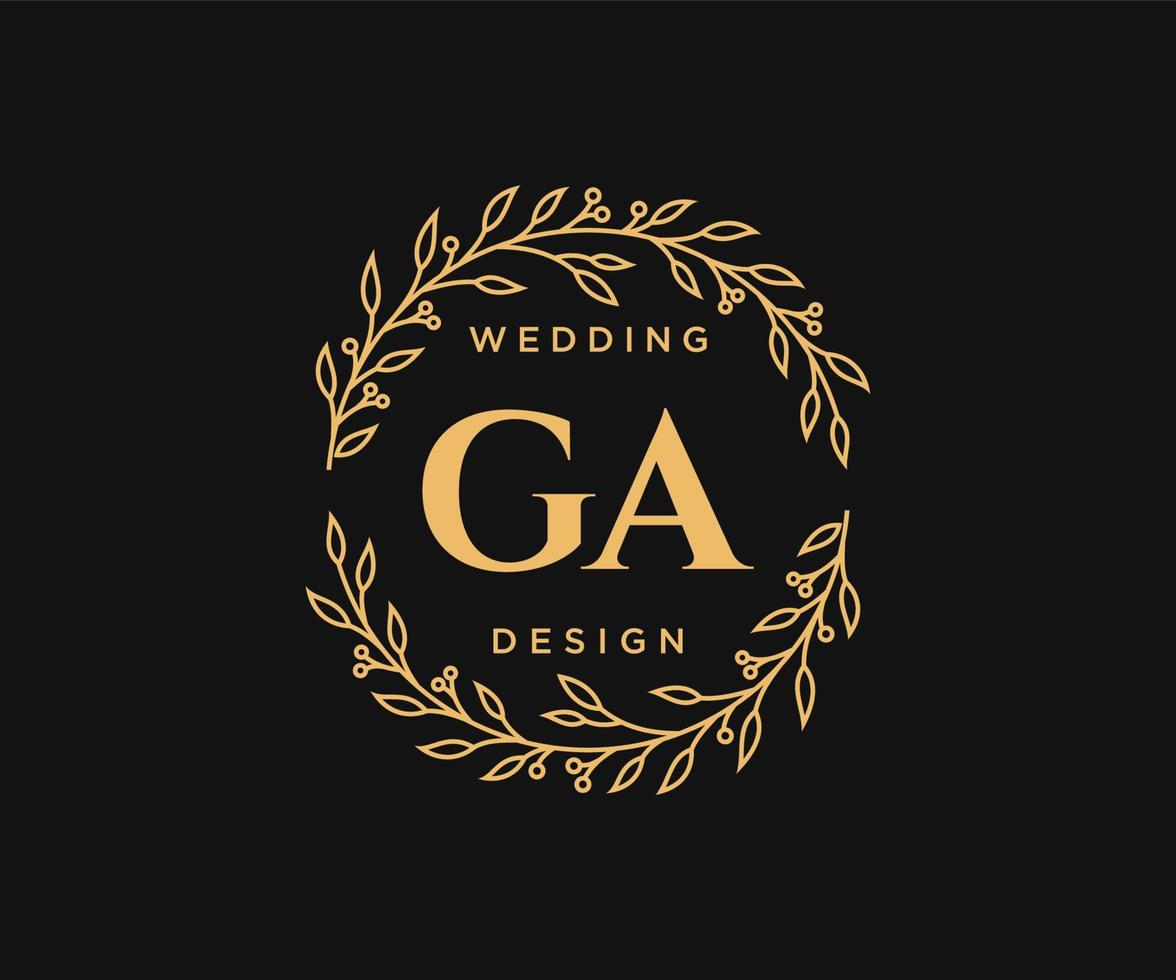 GA Initials letter Wedding monogram logos collection, hand drawn modern minimalistic and floral templates for Invitation cards, Save the Date, elegant identity for restaurant, boutique, cafe in vector