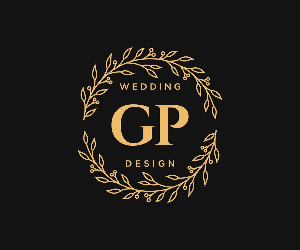 colección de logotipos de monogramas de boda con letras iniciales gp, plantillas florales y minimalistas modernas dibujadas a mano para tarjetas de invitación, guardar la fecha, identidad elegante para restaurante, boutique, café en vectores