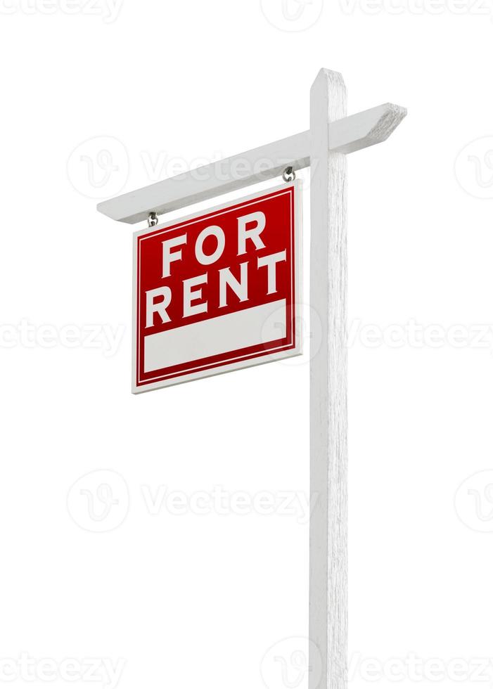 Left Facing For Rent Real Estate Sign Isolated on a White Background. photo