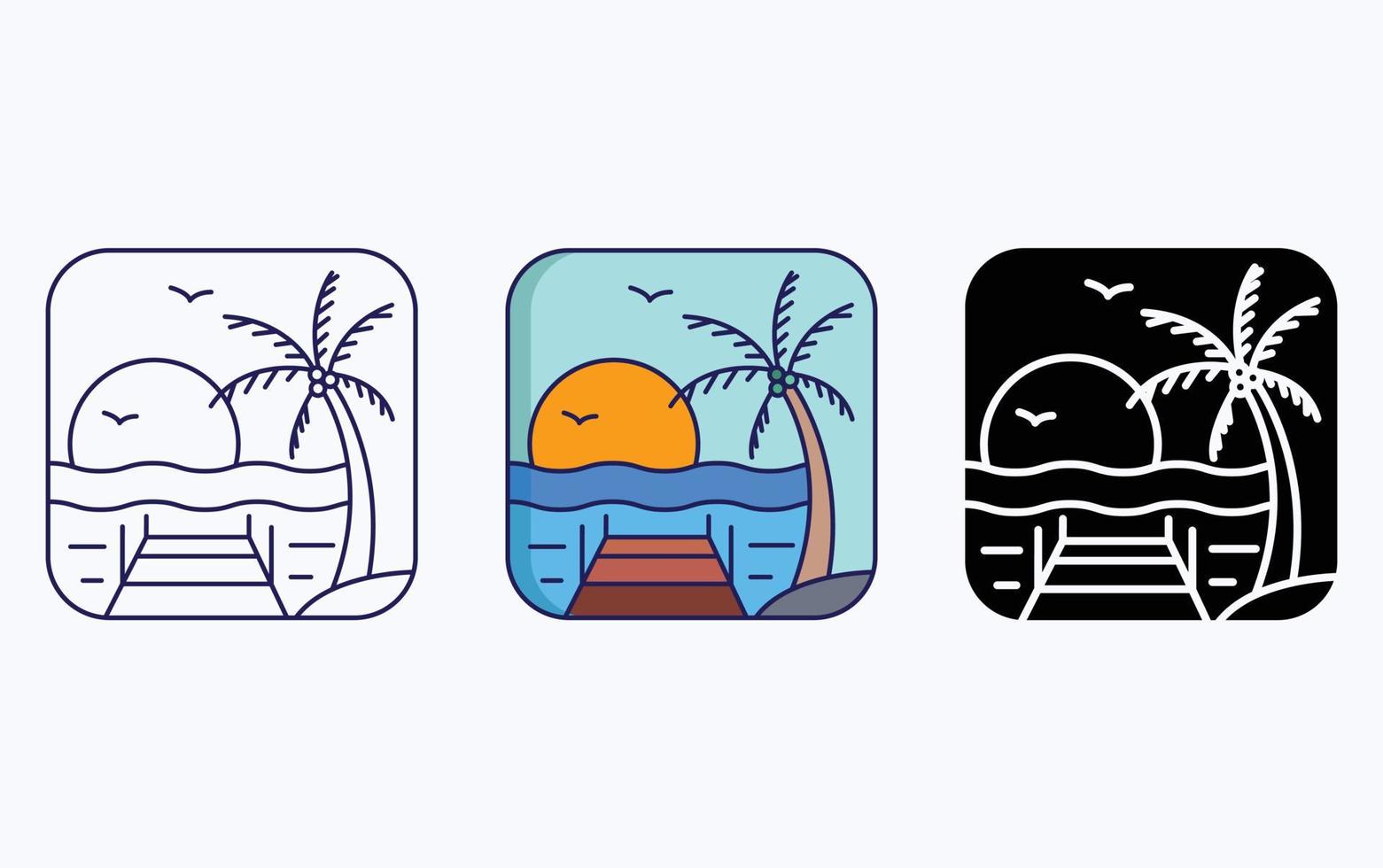 Beach view landscape illustration icon vector