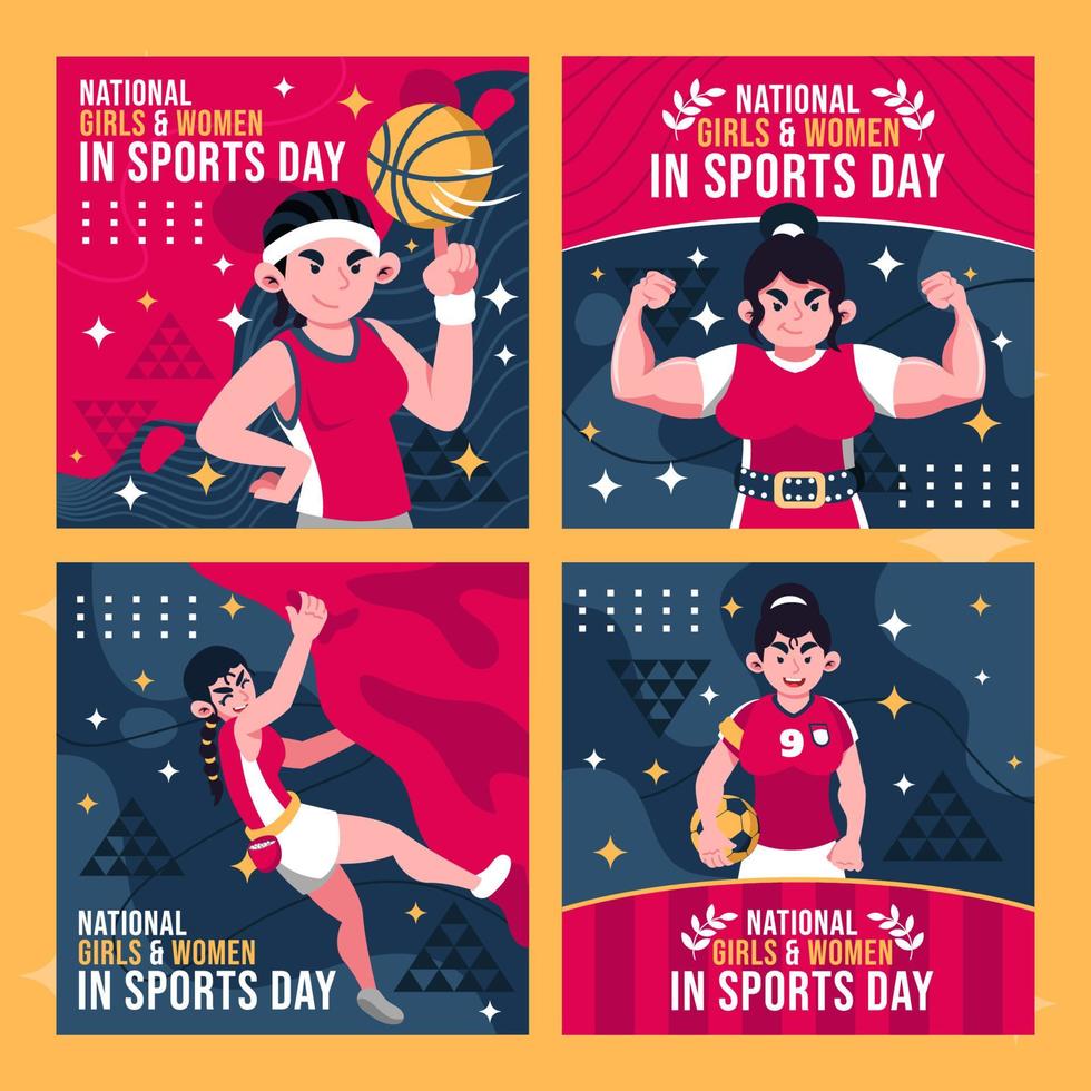 Women in Various Sport Activities Social Media Set vector