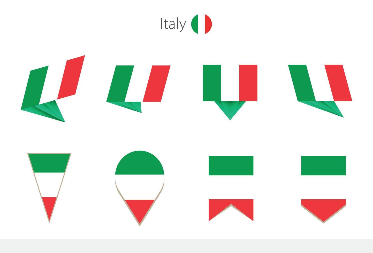 colección de banderas nacionales de italia, ocho versiones de banderas vectoriales de italia. vector