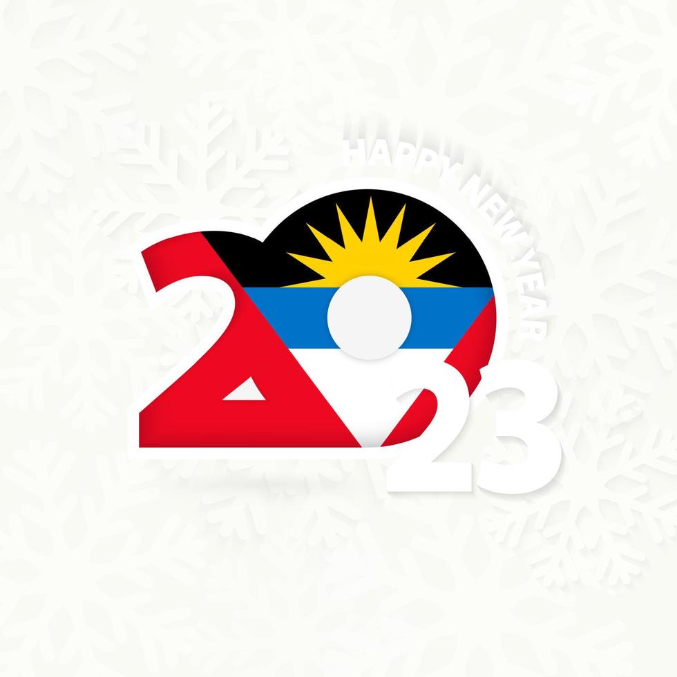 New Year 2023 for Antigua and Barbuda on snowflake background. vector