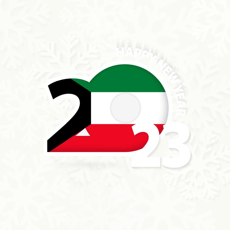año nuevo 2023 para kuwait sobre fondo de copos de nieve. vector
