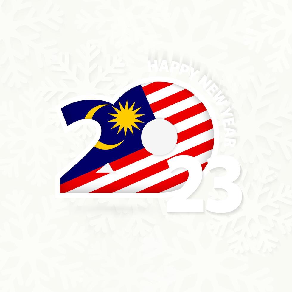 año nuevo 2023 para malasia sobre fondo de copos de nieve. vector