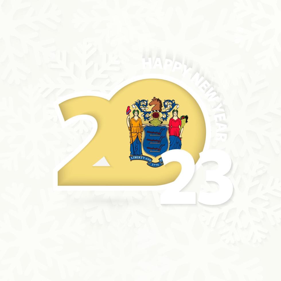 New Year 2023 for New Jersey on snowflake background. vector