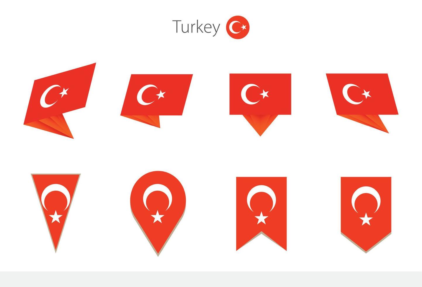 Turkey national flag collection, eight versions of Turkey vector flags.