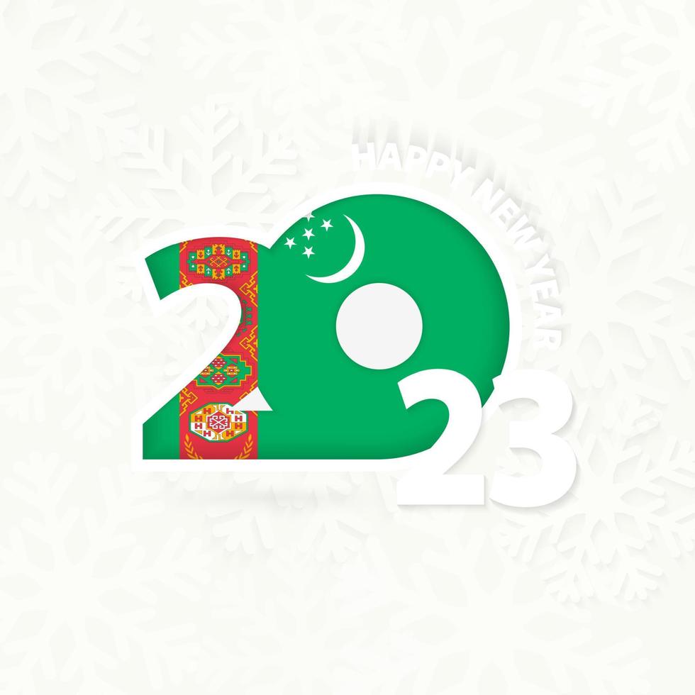 New Year 2023 for Turkmenistan on snowflake background. vector