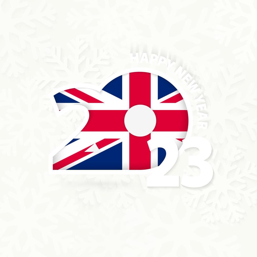 New Year 2023 for United Kingdom on snowflake background. vector