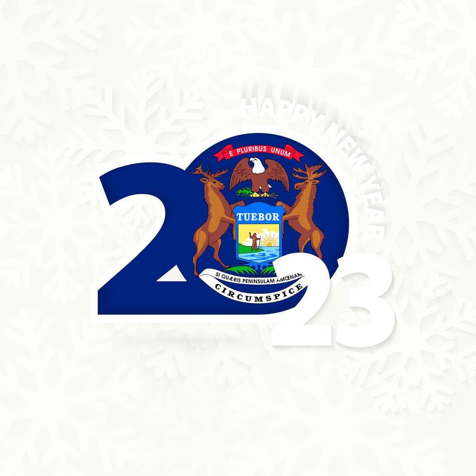 New Year 2023 for Michigan on snowflake background. vector