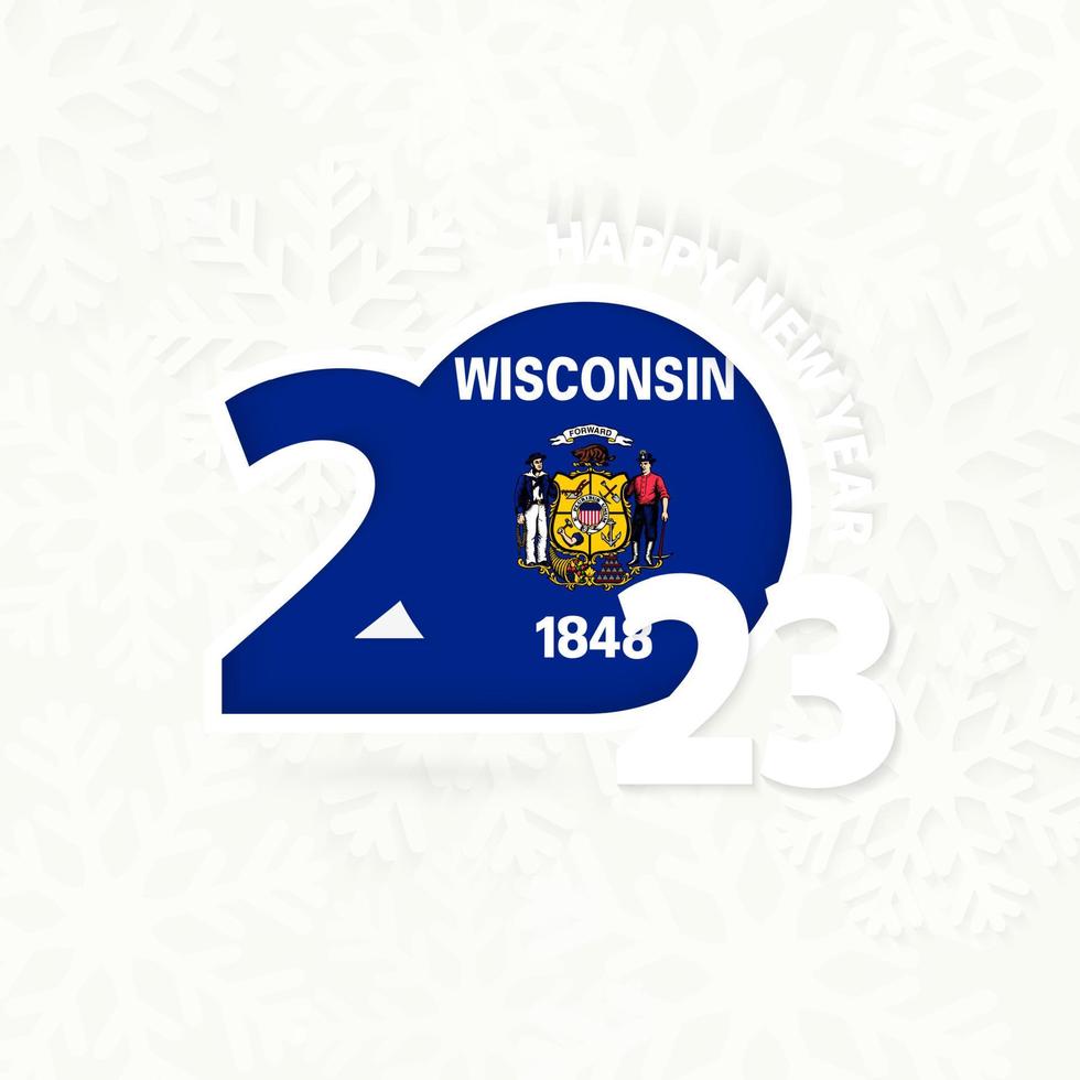 New Year 2023 for Wisconsin on snowflake background. vector