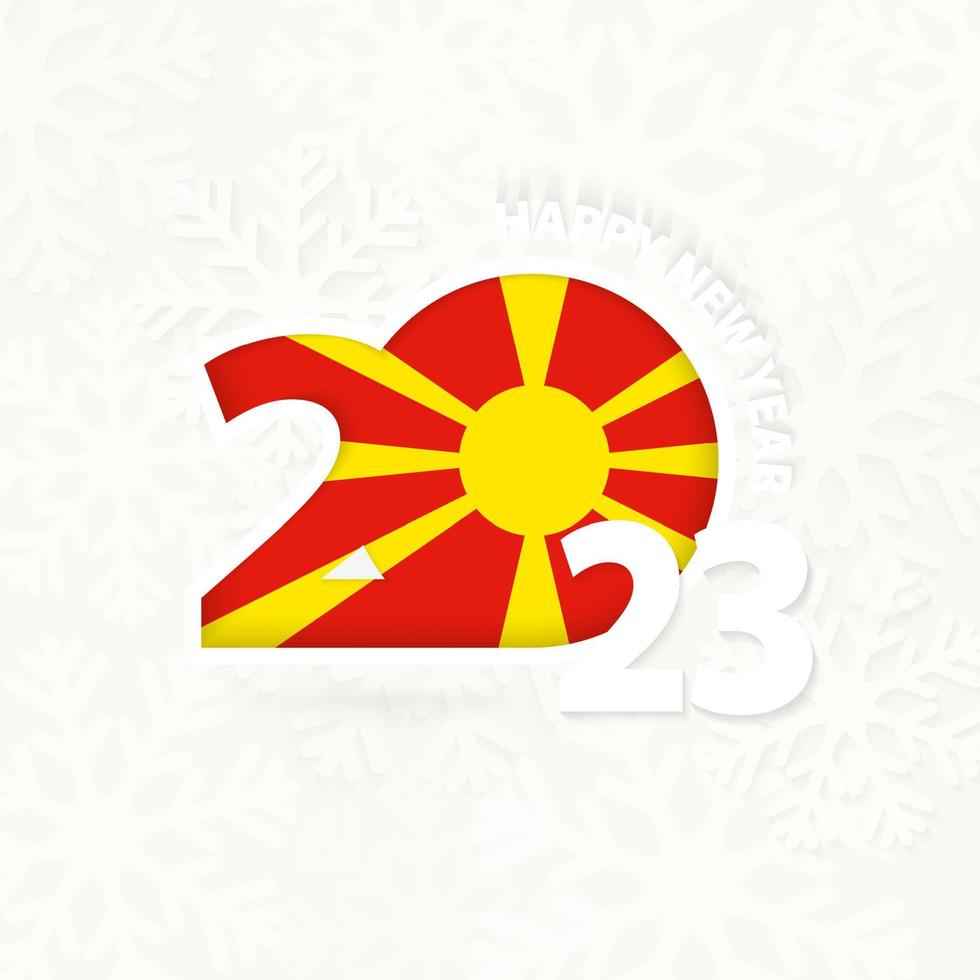 año nuevo 2023 para macedonia sobre fondo de copos de nieve. vector