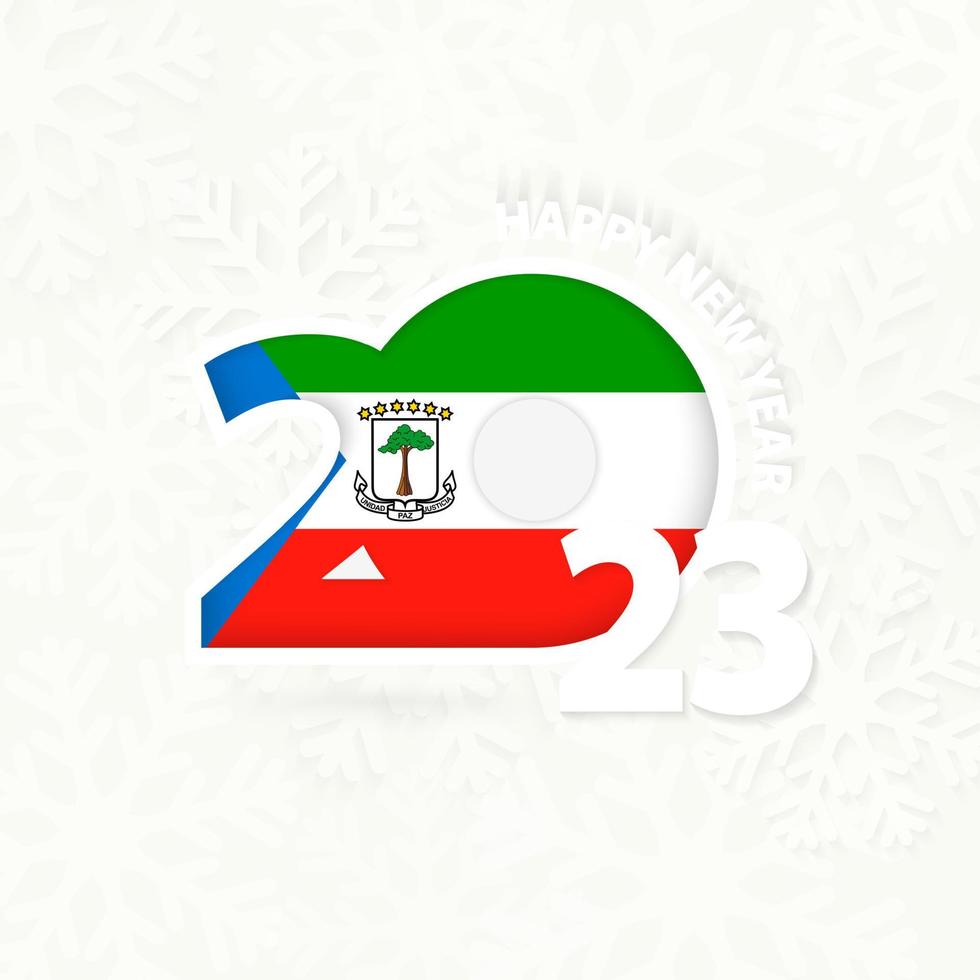 New Year 2023 for Equatorial Guinea on snowflake background. vector