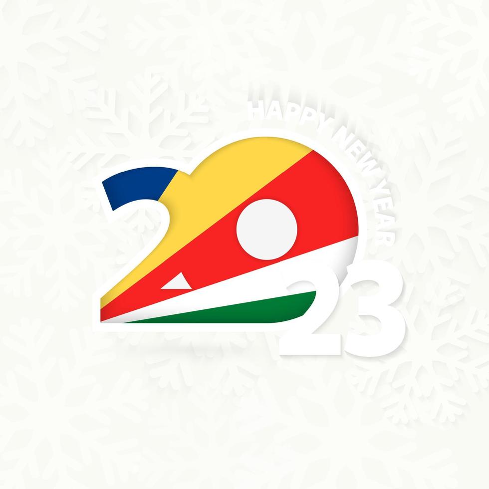 año nuevo 2023 para seychelles sobre fondo de copos de nieve. vector