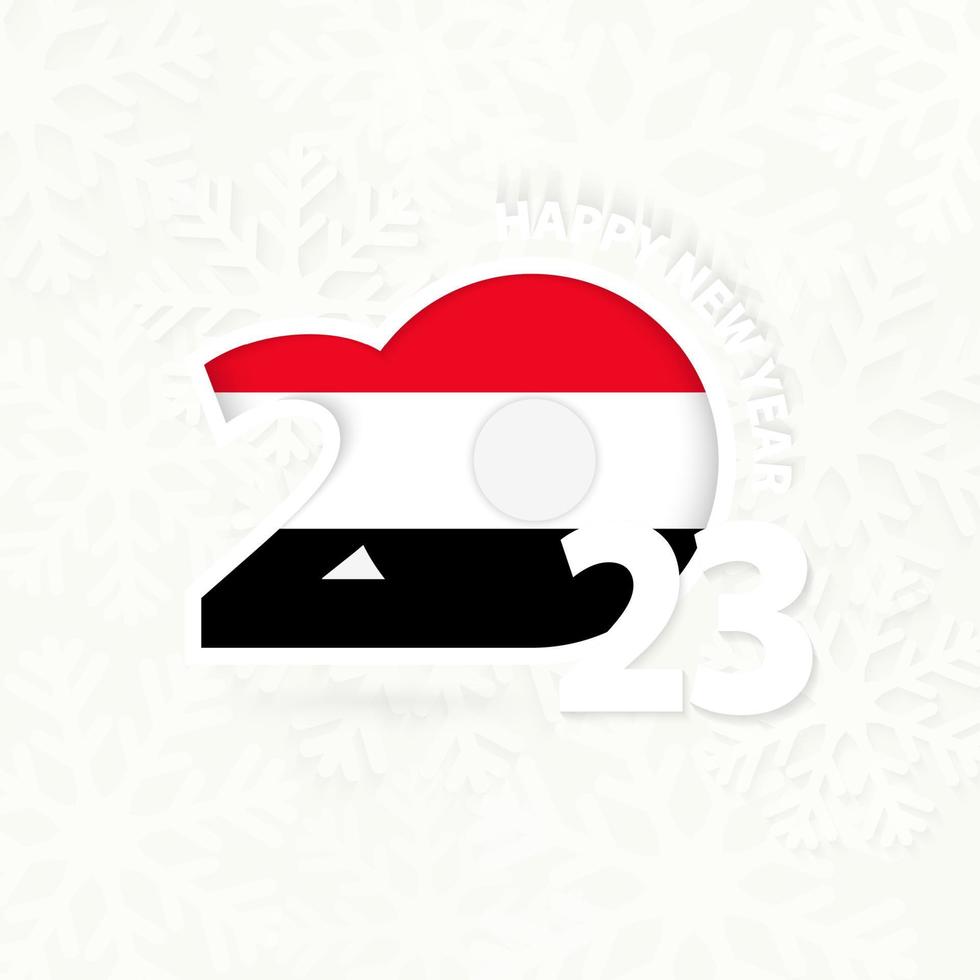 New Year 2023 for Yemen on snowflake background. vector