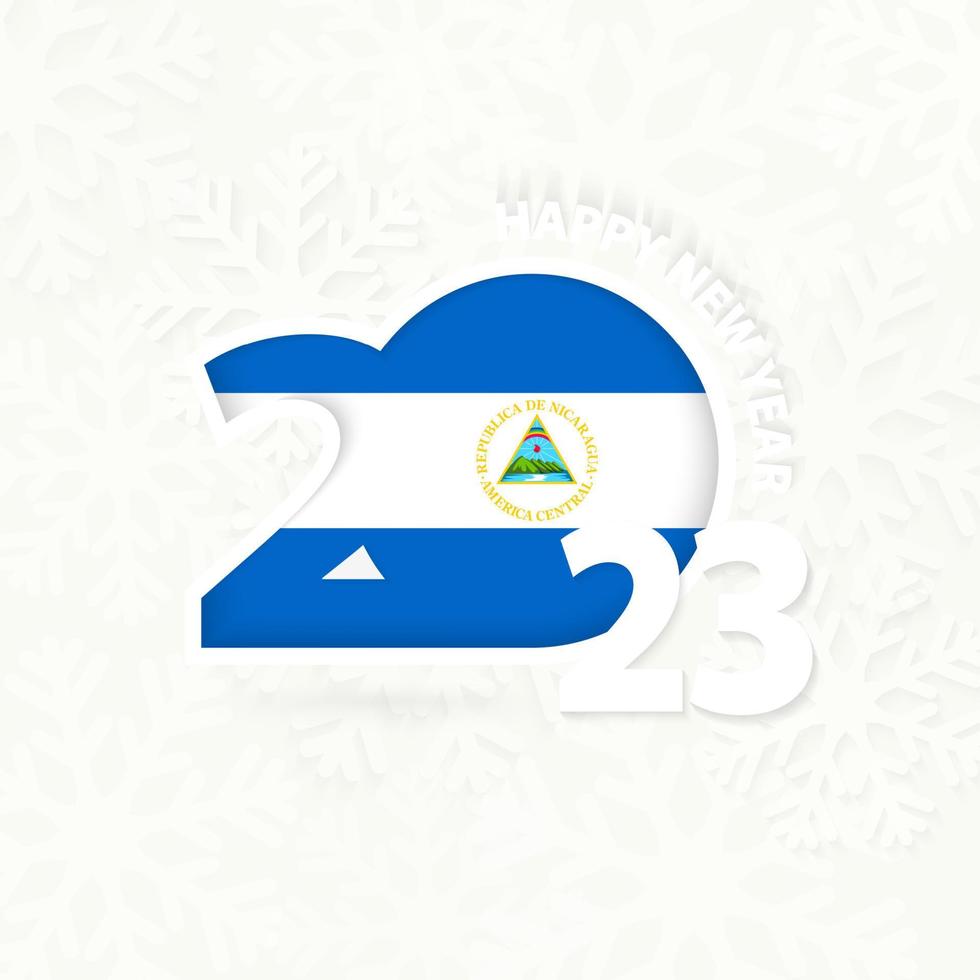 año nuevo 2023 para nicaragua sobre fondo de copos de nieve. vector