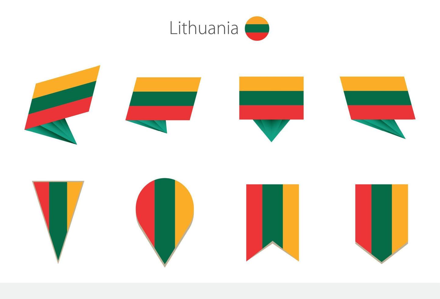 Lithuania national flag collection, eight versions of Lithuania vector flags.