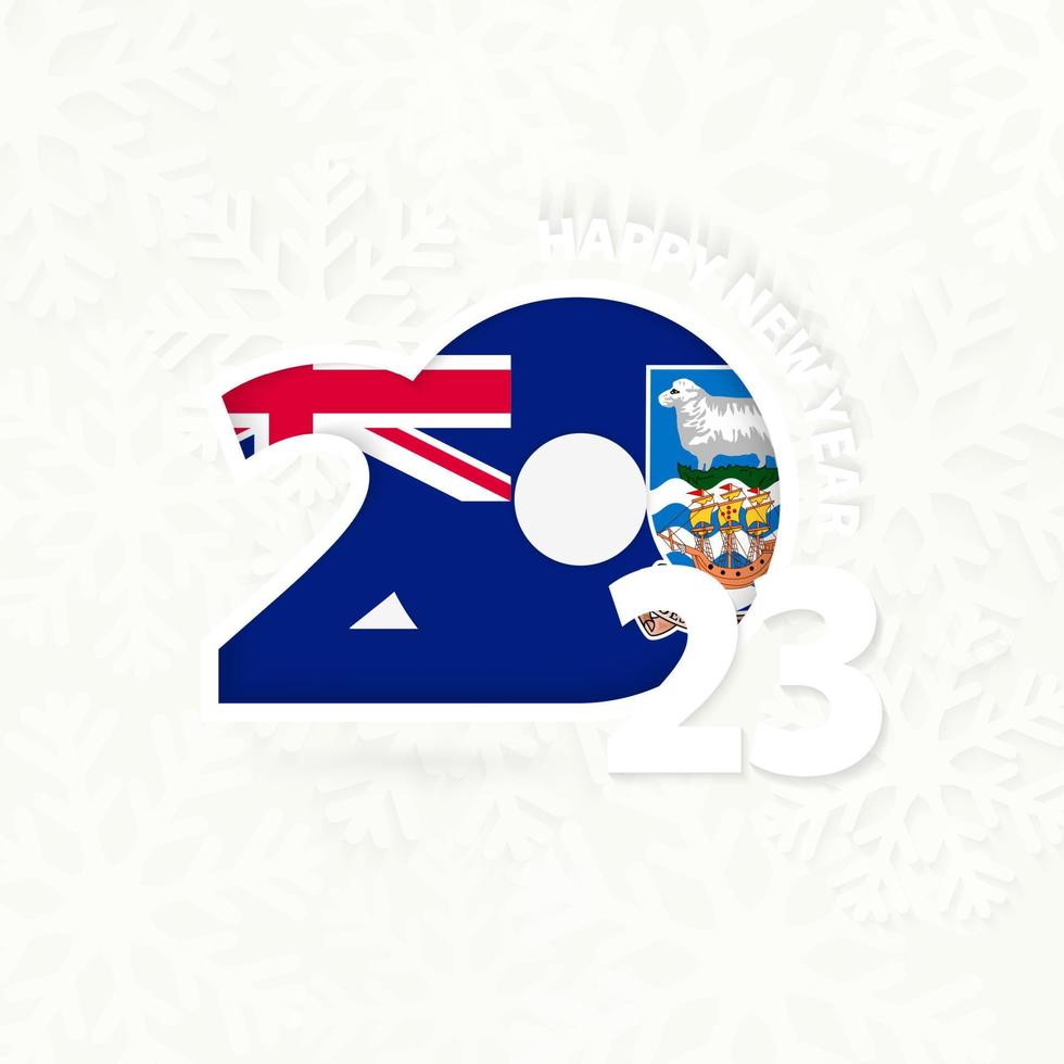 New Year 2023 for Falkland Islands on snowflake background. vector