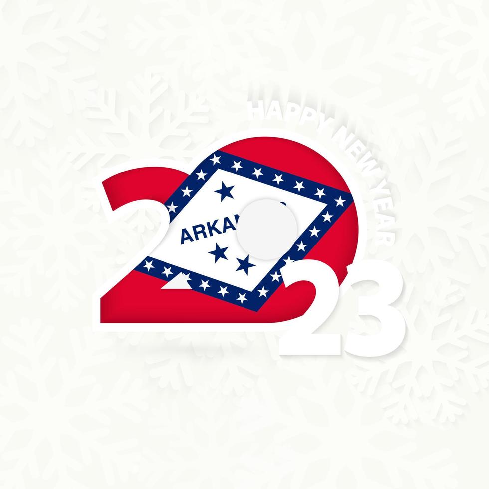 New Year 2023 for Arkansas on snowflake background. vector