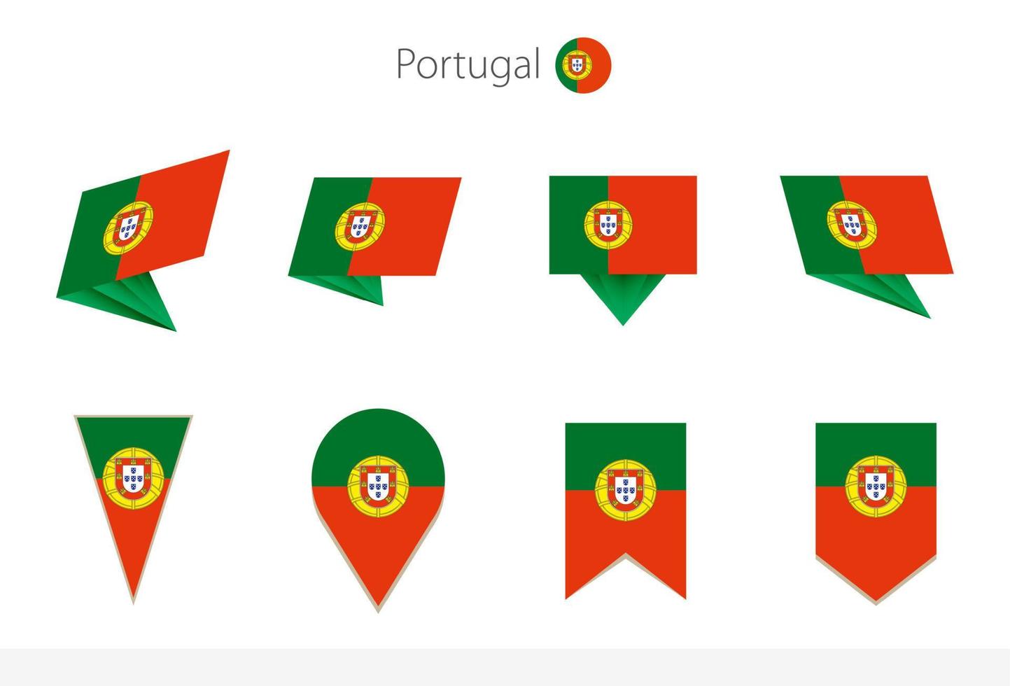 Portugal national flag collection, eight versions of Portugal vector flags.