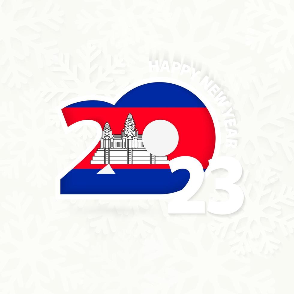 año nuevo 2023 para camboya sobre fondo de copos de nieve. vector