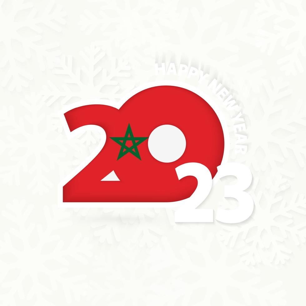 año nuevo 2023 para marruecos sobre fondo de copos de nieve. vector