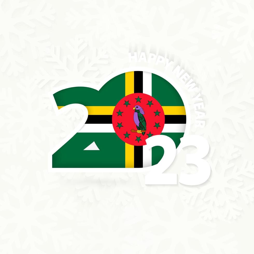 New Year 2023 for Dominica on snowflake background. vector