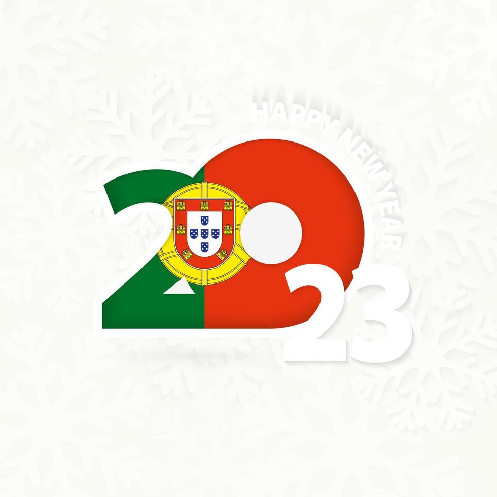 año nuevo 2023 para portugal sobre fondo de copos de nieve. vector