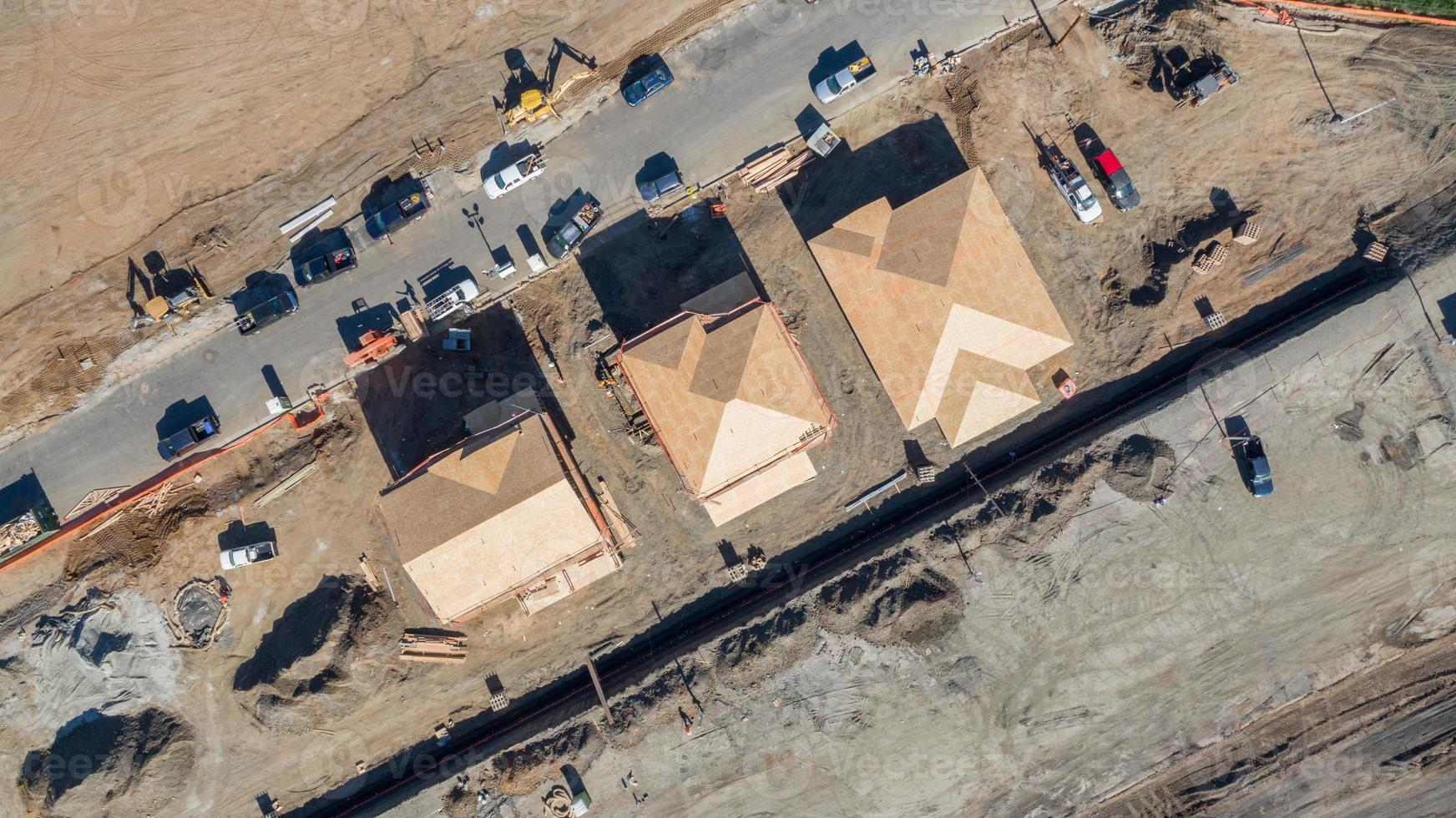 Drone Aerial View of Home Construction Site Early Stage. photo