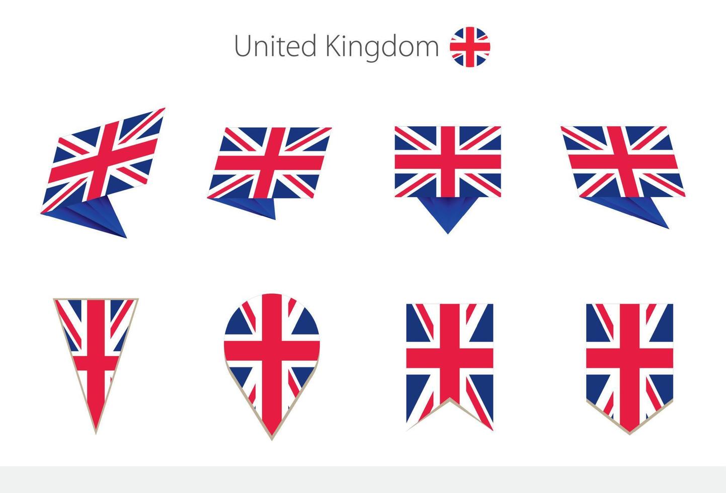 United Kingdom national flag collection, eight versions of United Kingdom vector flags.