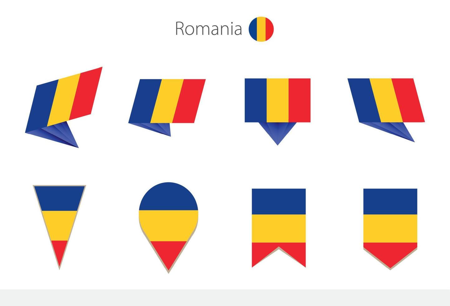 Romania national flag collection, eight versions of Romania vector flags.