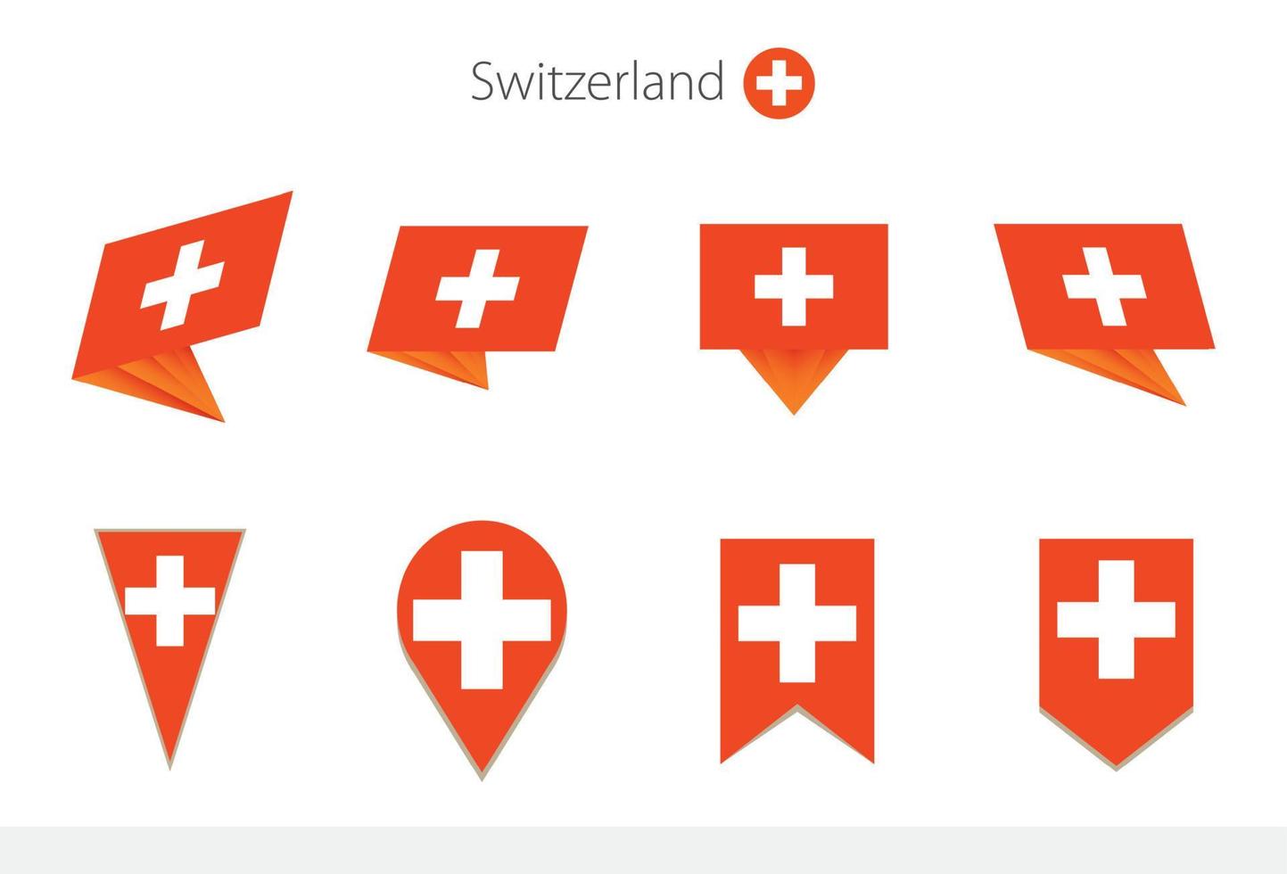 Switzerland national flag collection, eight versions of Switzerland vector flags.