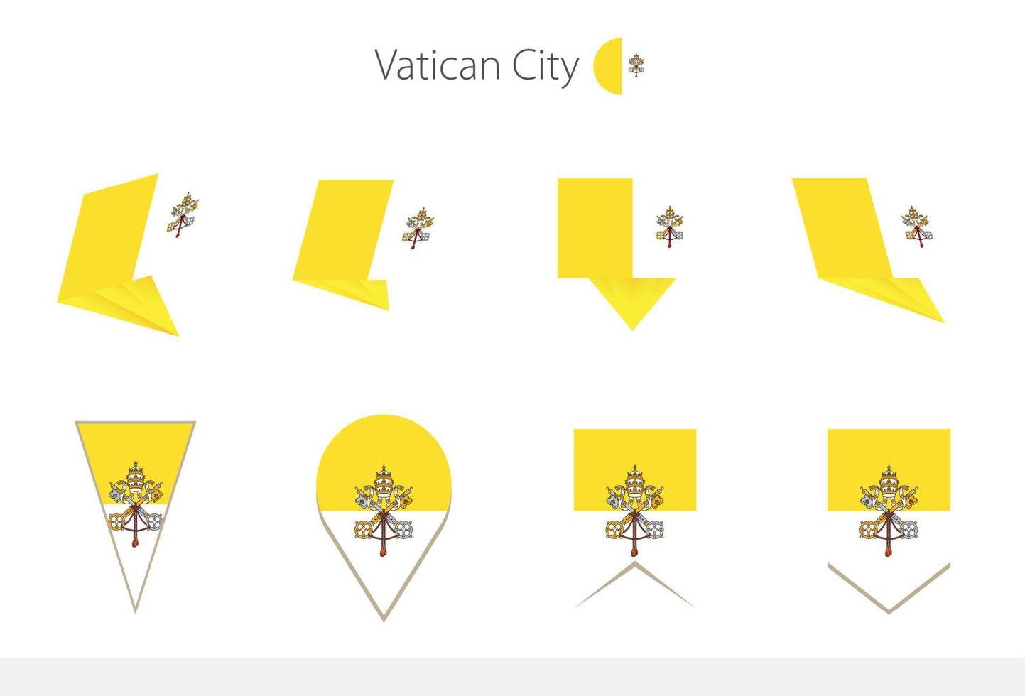 colección de banderas nacionales de la ciudad del vaticano, ocho versiones de banderas vectoriales de la ciudad del vaticano. vector