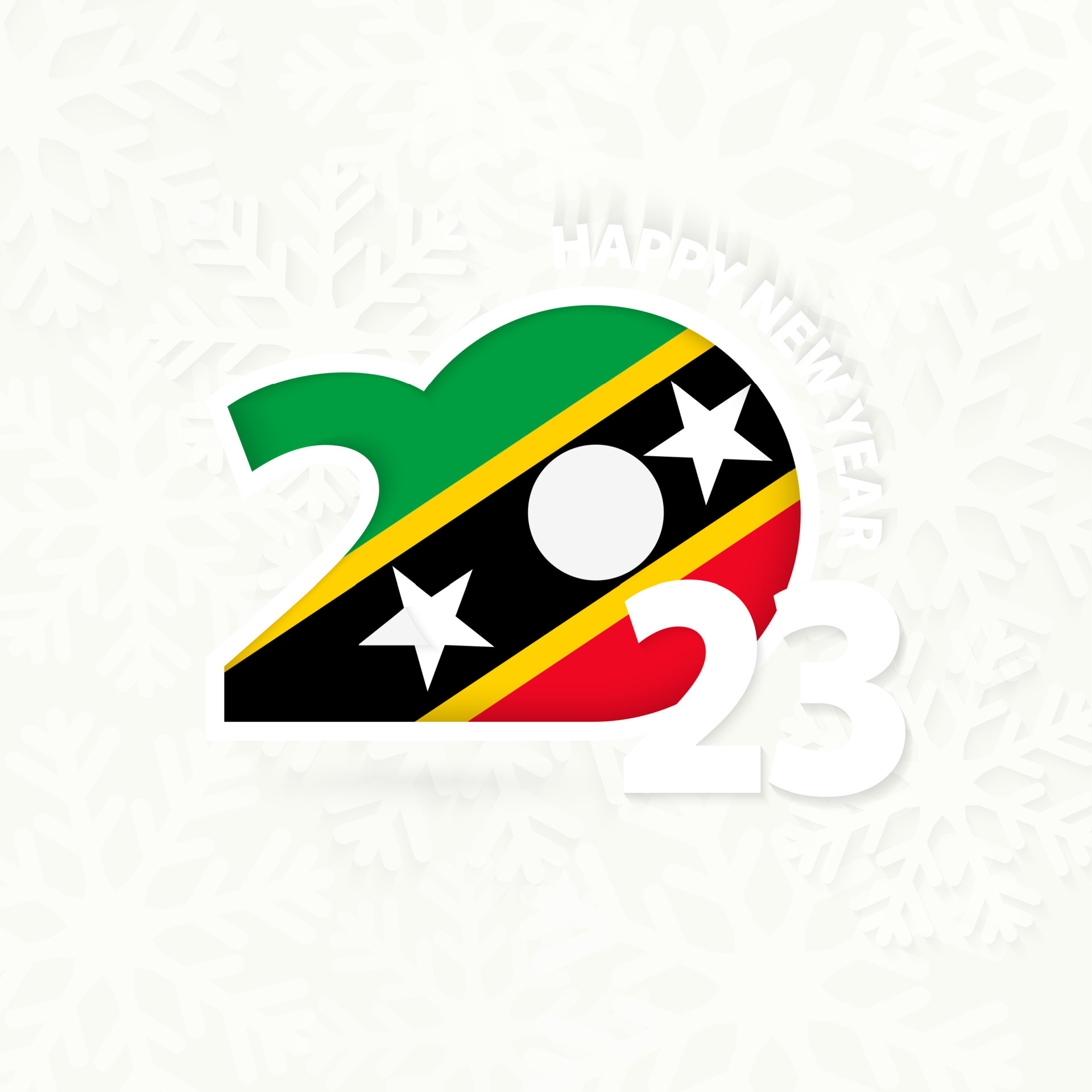 New Year 2023 for Saint Kitts and Nevis on snowflake background