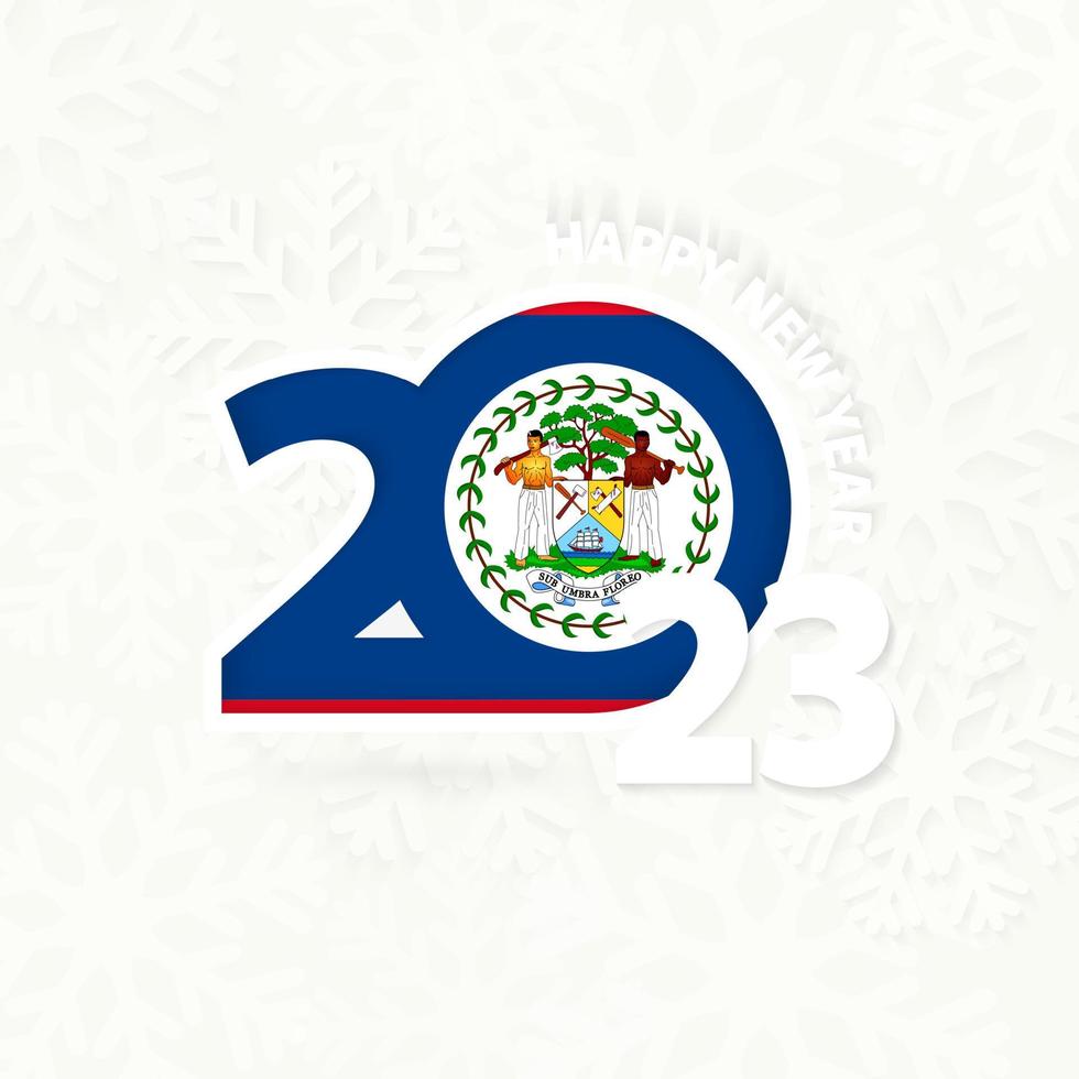 año nuevo 2023 para belice sobre fondo de copos de nieve. vector