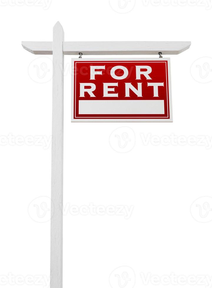 signo de bienes raíces en alquiler con orientación derecha aislado en un fondo blanco. foto