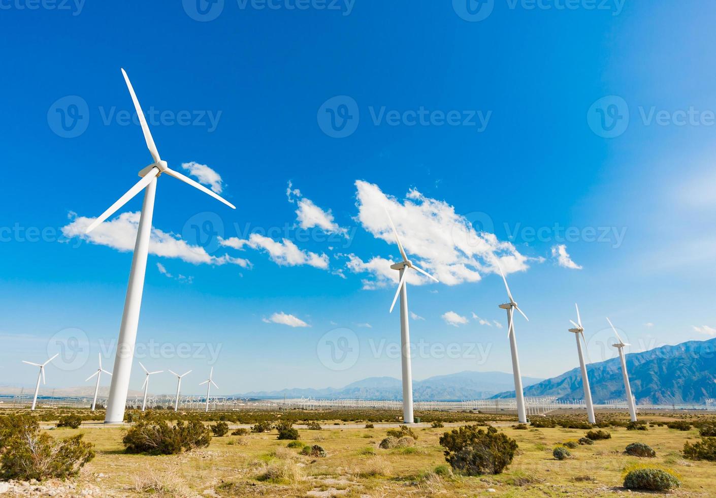 Dramatic Wind Turbine Farm in the Desert of California. photo