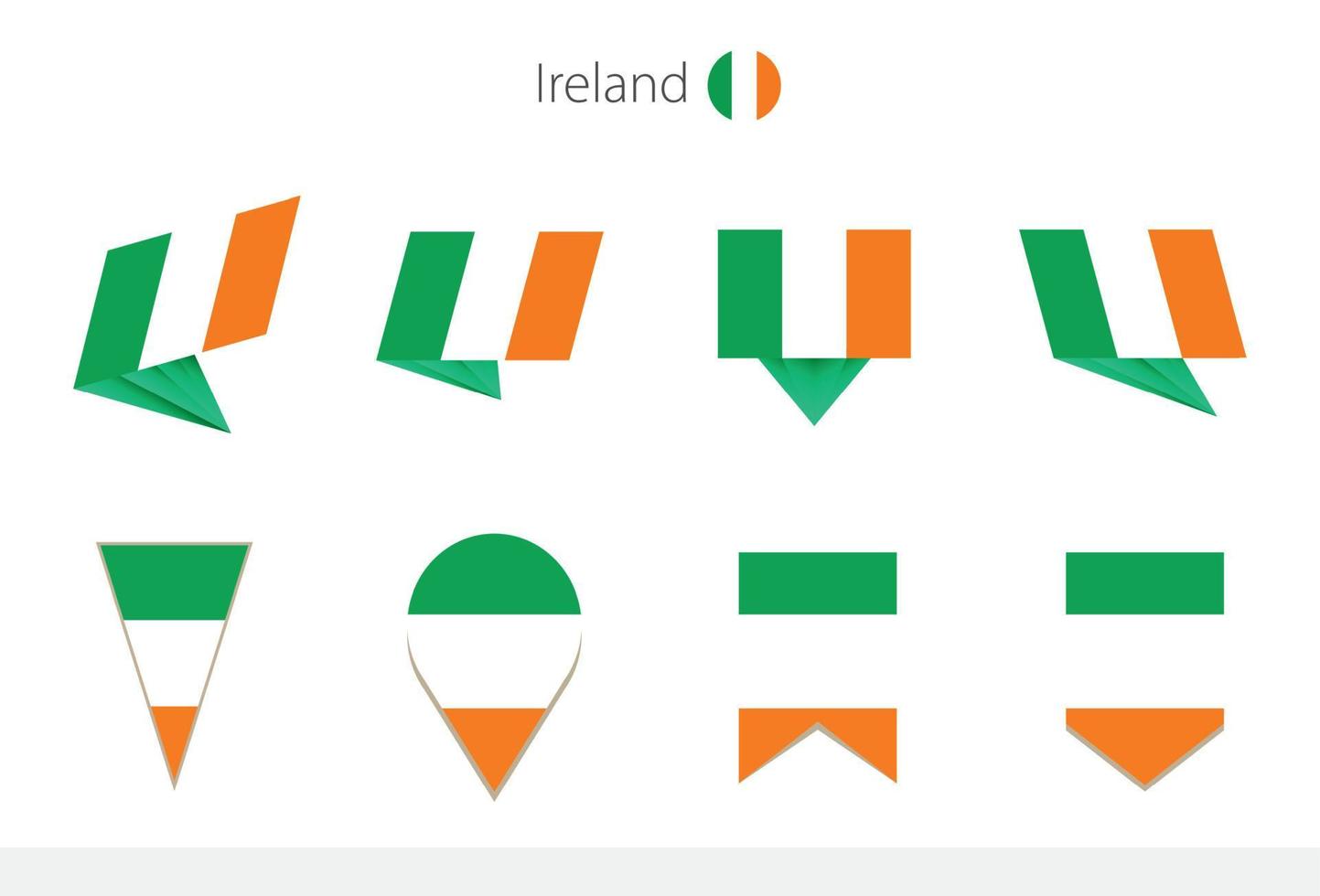 Ireland national flag collection, eight versions of Ireland vector flags.