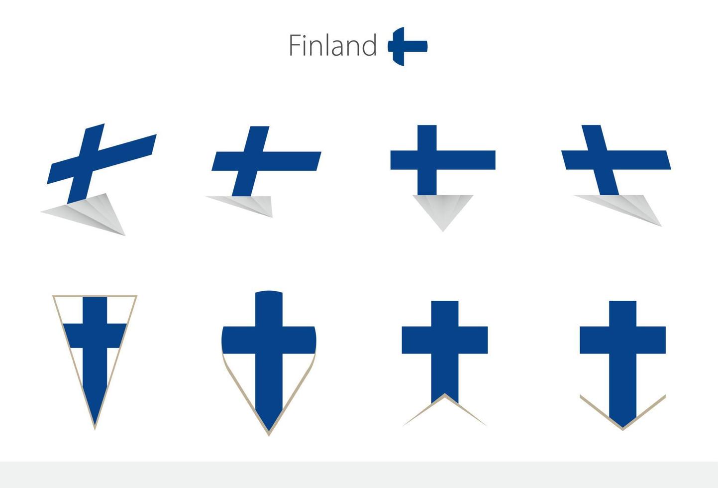 Finland national flag collection, eight versions of Finland vector flags.