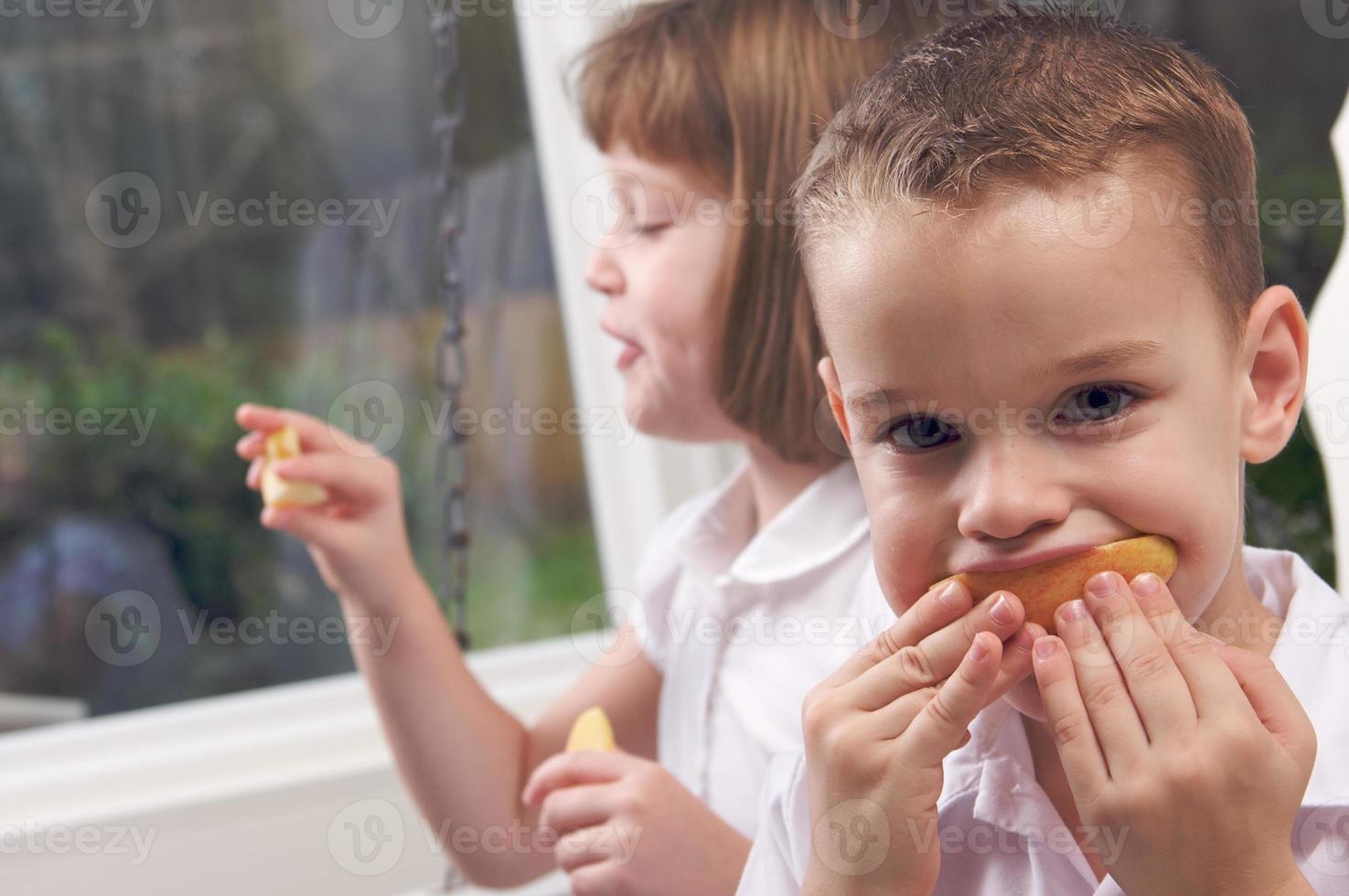 Sister and Brother Eating an Apple photo