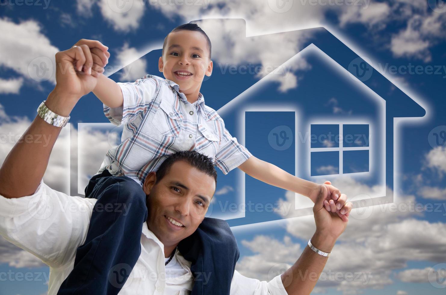 Father and Son Over Clouds, Sky and House Icon photo